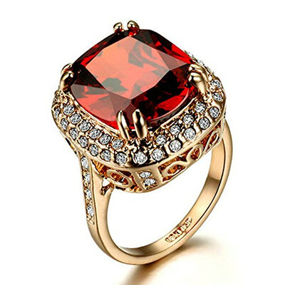 

Yoursfs Halo Filigree Ring For Women Rhodolite Garnet Crystal 18K Rose GP Fashion Jewelry