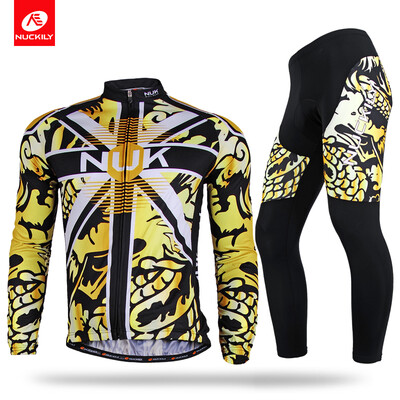 

NUCKILY Mens SpringAutumn polyester dragon print road bike clothes long sleeve cycling jersey set