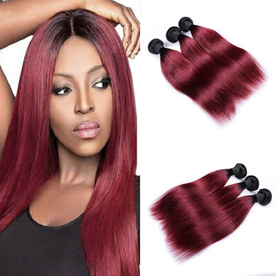 

Brazilian Hair 8A Unprocessed Brazilian Ombre Virgin Hair 4 Bundles Straight Hair 100% Human Hair Extensions 1b/99J color free shi
