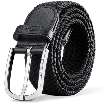 

Seven wolves mens canvas belt wild youth elastic knitting needle buckle elastic pants belt L70133022-01LH black gift box