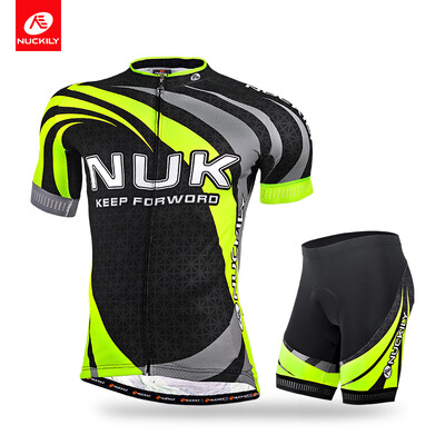 

NUCKILY Mens summer anti-UV bicycle wear short sleeve jersey&cycling foam pad short road bike set