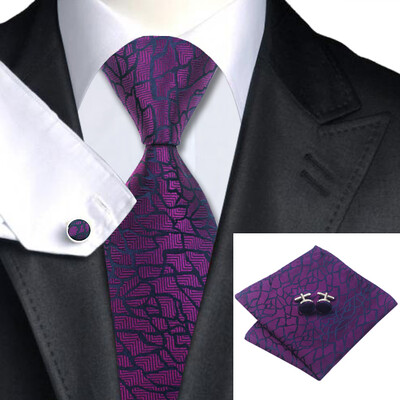 

N-1004 Vogue Men Silk Tie Set Purple Novelty Necktie Handkerchief Cufflinks Set Ties For Men Formal Wedding Business wholesale