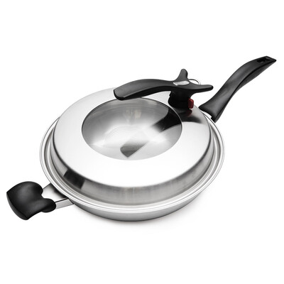 

Platinum Dili Bodeux crystal steel wok 32CM 304 stainless steel handle with exhaust no smoke non-stick wok Induction Cooker Gas Stove Universal