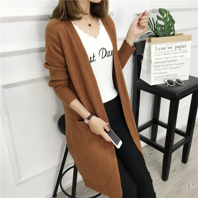 

2017 autumn new large size in the long paragraph sweater cardigan large pocket loose sweater female jacket