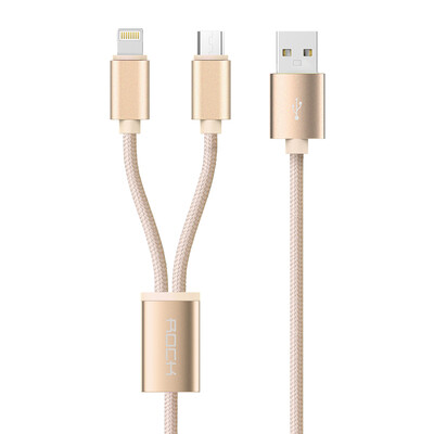 

Rockets ROCK Apple Andrews two-in-one data cable a drag two mobile phone charging cable for iPhoneX 8 7p 6s 5 millet Huawei Samsung 12 meters champagne gold