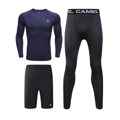 

Camel Camel Men&39s Fitness Three-piece Set Long Sleeve Tights Knit Running Nine Pants Sports Set C7W2S1602 Black XL