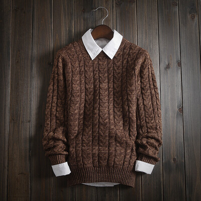 

Autumn and winter men's solid color sweater retro twist round neck collar self-cultivation sweater as gift for men