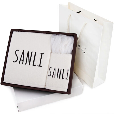 

Sanli combed cotton Zhen perfect color embroidered towel bath towel bath gift set of 3 gift bag white