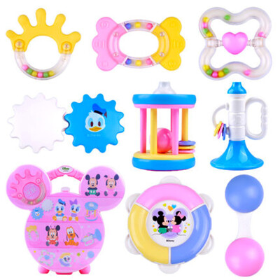 

Disney Baby Rattan Bedside Bell Educational Toys Set Baby pacifier rattles sticks can chew Mickey Series 8 pink