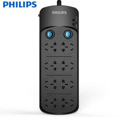 

Philips (PHILIPS) lightning protection socket anti-surge power overload protection row eight hole full length 3 m dual-core wiring board child protection door row plug