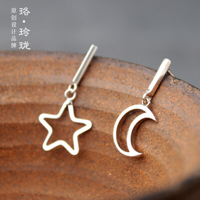 

Luo Linglong s925 sterling silver moon earrings earrings anti-allergy simple temperament personality fresh retro handmade original