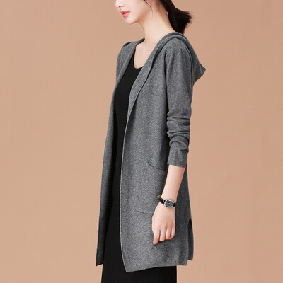

City plus CITYPLUS 2017 autumn&winter new women&39s literature&art wild casual loose jacket in the long section hooded knitted cardigan CWYC178568 flower gray M