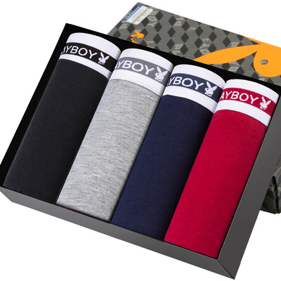 

Playboy Mens Underwear Sexy Boxer Cotton Underwear Waist Solid Color Minggen Mens Pants 4 Pack Black Hemp Grey Blue Wine Red Combination Pack XL