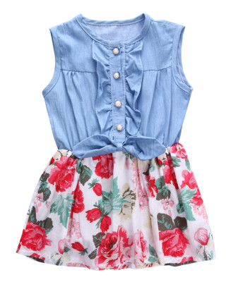 

Age 0-7Y Kids Girls Summer Dress Princess Party Denim Flower Tutu Dresses