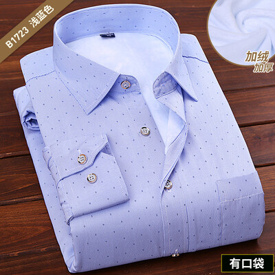 

Business Casual Men Long Sleeve Shirt Winter Silm Fit Stripe Keep Warm Cotton Plus Velvet Soft Anti-static