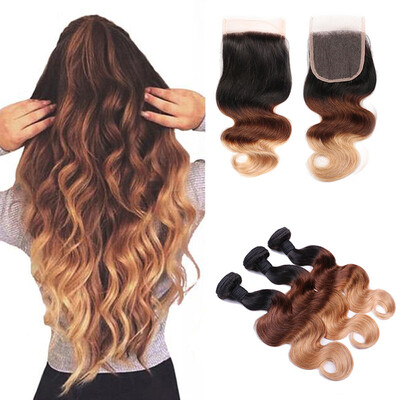 

Ombre hair with Lace Closure 8A Ombre Body Wave with Closure 44 Human Hair Virgin Malaysiann Lace Closure 1B427 Good Quality