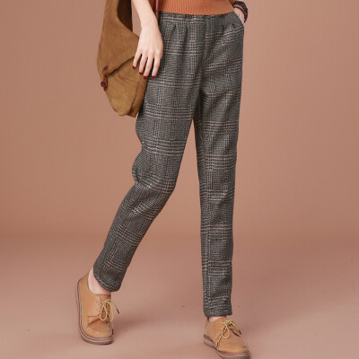 

City plus CIYPLUS 2017 winter new ladies plus velvet pants warm big yards lattice thickening woolen harem casual pants CWKX179166 thousands of birds grid L