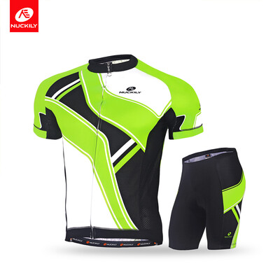 

NUCKILY Men's Green and Blue Short Sleeve Cycling Jersey and Comfortable Padded Short Stretchable Sportswear Cycling Clothing Set