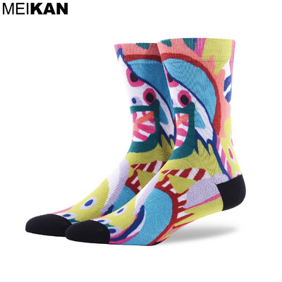 

MEIKAN Men's Sport Socks Printed Cotton Compression Socks Coolmax Cycling Chaussette Ankle Running Brand Casual Socks