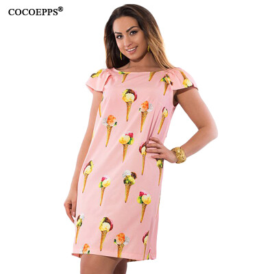 

COCOEPPS Women Flower Print Fashion Dress Casual Plus Size Summer Female Chiffon O-Neck Dresses Short Loose Vestidos 5XL 6XL