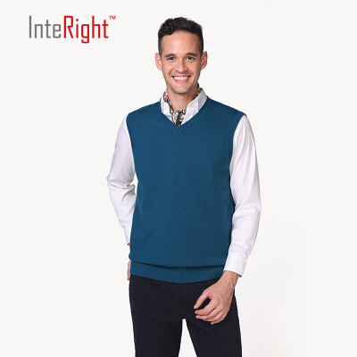 

INTERIGHT Full Wool Men Business Casual V Collar Wool Vest Tibetan Blue XL Code