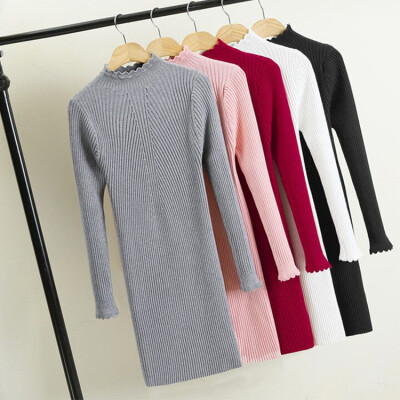 

Autumn and winter new semi-high collar lace core yarn thick sweater in the long paragraph dress female models sweater