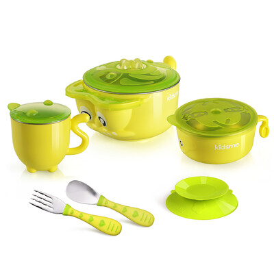 

Kiss me kidsme childrens cutlery set baby stainless steel bowl water injection bowl sucker bowl baby bowl spoon fork spoon cup newborn