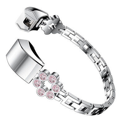 

ECSEM Crystal Metal Watch Strap for Fitbit Alta/ HR Adjustable Replacement Stainless Steel Bands with Bling Flower Design Style