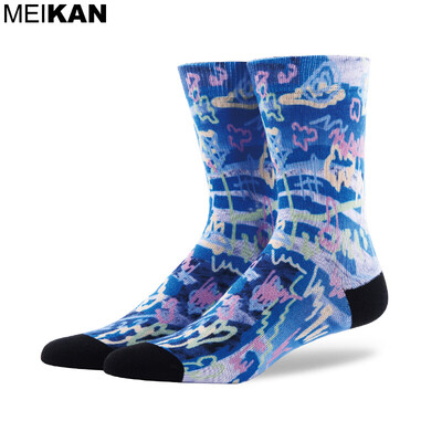 

MEIKAN Men's Sport Socks Printed Cotton Compression Socks Coolmax Cycling Chaussette Ankle Running Brand Casual Socks