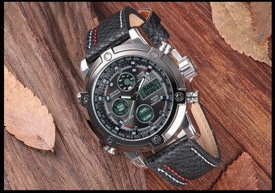 

Top Brand Luxury Double Display Leather Mens Watches Waterproof LED Digital Military Army Men Sports Watch Relogio Masculino