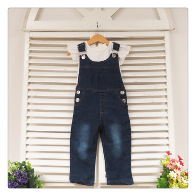 

New Baby Girls Clothing Set White Top T-Shirt DenimJeans Bib 2PcsSuit