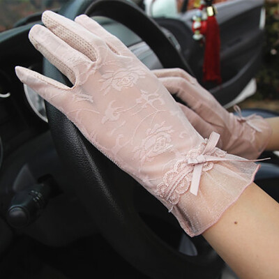 

Summer driving sun gloves female anti - skid anti - UV length of ice silk cuffs