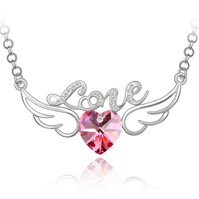 

Austrian Crystal Rhinestones Heart Love Pendants Necklaces For Women Gift Jewelry 60CM Long Chain 3401