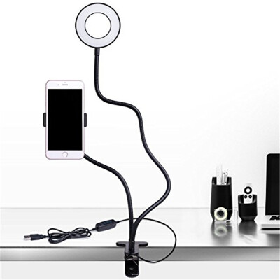 

Cell Phone Holder with Selfie Ring Light for Live Stream, Flexible freedom Mobile Phone Clip Holder Lazy Bracket Desk Lamp LED