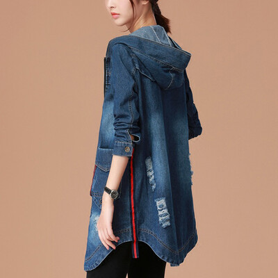 

City plus CITYPLUS 2017 autumn&winter new women&39s literary&artistic wear in the long section of the windbreaker hooded cowboy jacket CWWT179254 dark blue L