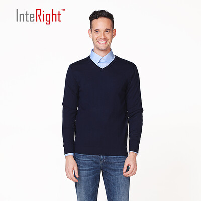 

INTERIGHT50 Wool Men Business Casual V Collar Sweater Dark Blue M Code