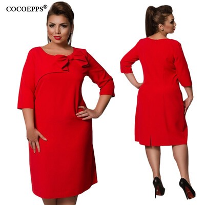 

COCOEPPS 2017 Autumn Winter New women Dresses Solid Plus Size Elegant Bow Ladies Dress Fashion Big Size Three Quarter Vesitides