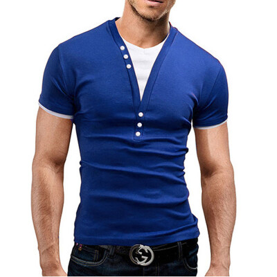 

T Shirt Men Brand 2017 Fashion Men' V-Neck Fake Two Tops & Tees T Shirt Men Short Sleeve Slim Male Tops Camisetas Hombre DT10