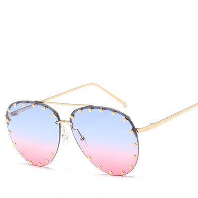 

Peekaboo rivet sunglasses with red lenses men summer metal half frame pink blue transparent sun glasses for women uv400