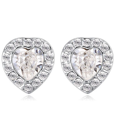

Grace Clear Austrian Crystal Silver Color Stud Earrings Jewelry For Women Heart Earings Fashion Jewelry 24982