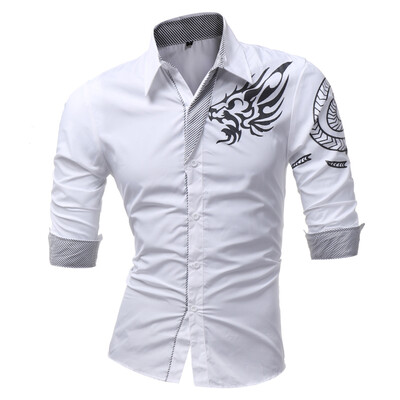 

HEYKESON 2017 New Men' Long-Sleeved Dress Shirt Dragons Men' Casual Slim Lapel Male Quality Large Size 4XL