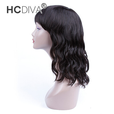 

HCDIVA Brazilian Natural Wave Human Hair Wigs For Black Women 150 Density Natural Color Medium Wigs with  Lace