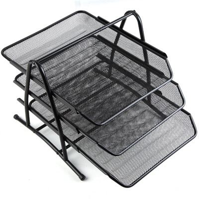 

Comix B2163 Metal Mesh Three-layer File Tray File Basket File Box Black Office Stationery