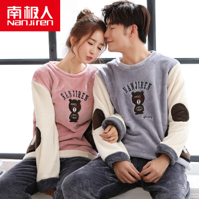 

Antarctic Pajamas Thicker Flannel Couple Pajamas Men&39s Autumn Winter Long Sleeve Coral Velvet Casual Set Home Set N675X21042-7 Female Letter Bear XL