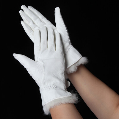

Goat skin white gloves female thickening