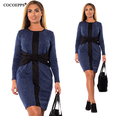 

COCOEPPS Large Size women Patchwork New Dresses 2017 Autumn Plus Size women Clothing Long Sleeve Winter Dress Elegant vestidos