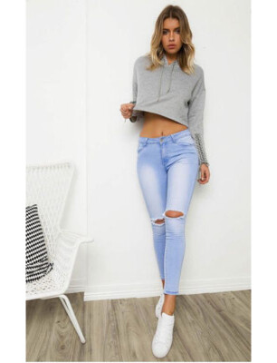 

Womens Girls Plain Casual Crop Hoodie Top Pullover Hooded Sweatshirt Jumper Hood