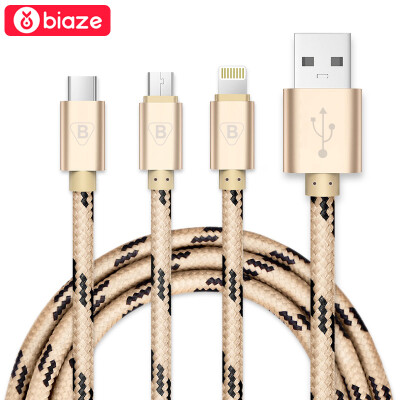 

Biyaz car phone charging cable K6 data line Apple / Andrews / type-c three-in-one data cable one tow three power cord champagne gold