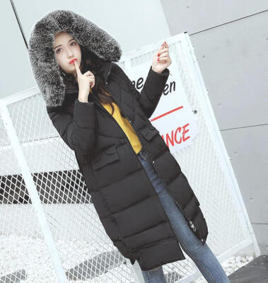 

2017 new feather cotton clothing women's long warm coats coat collar coat