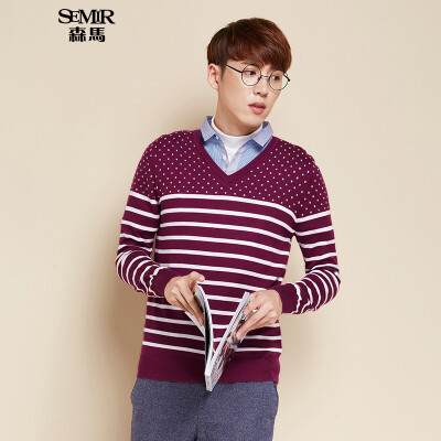 

Semir Knitwear Men's Sleeve Shirt Fake Two Striped Korean Slim Line 10415071501 Deep Purple